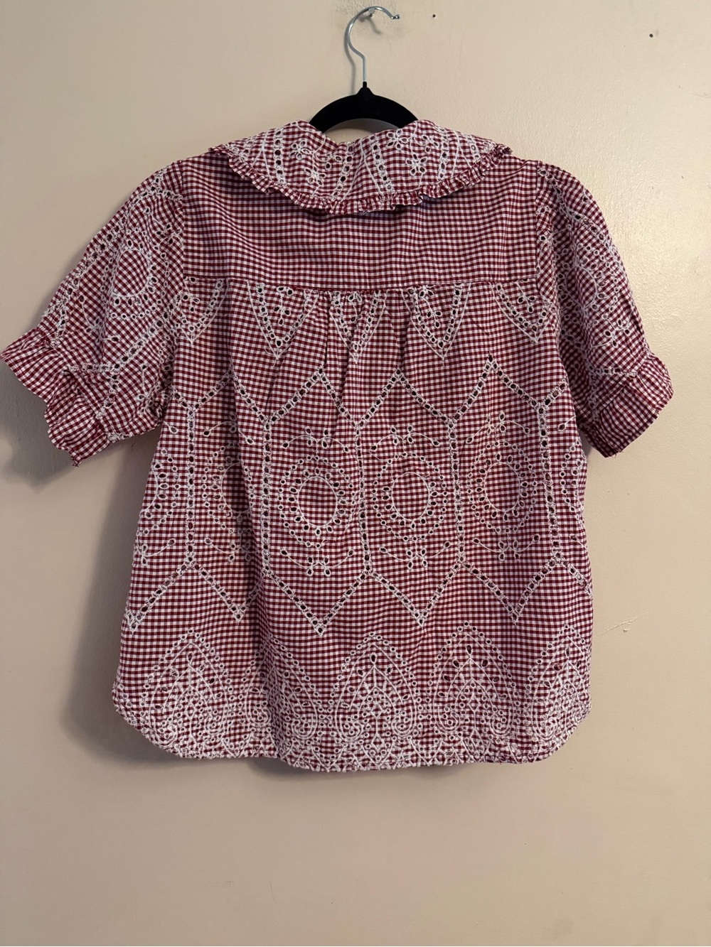 Pilcro Red Gingham Eyelet-Print Peter Pan Collar Blouse - Picture 2 of 5